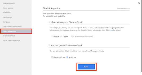 How to delete Slack integration on Stock_2