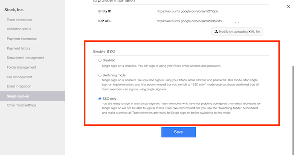 How to set Single sign-on on Stock_15