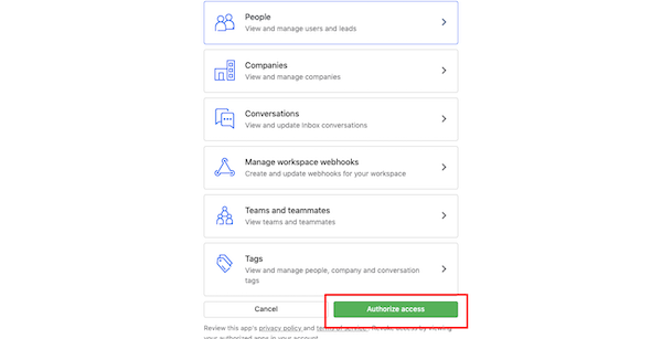 Authorize accessをクリック