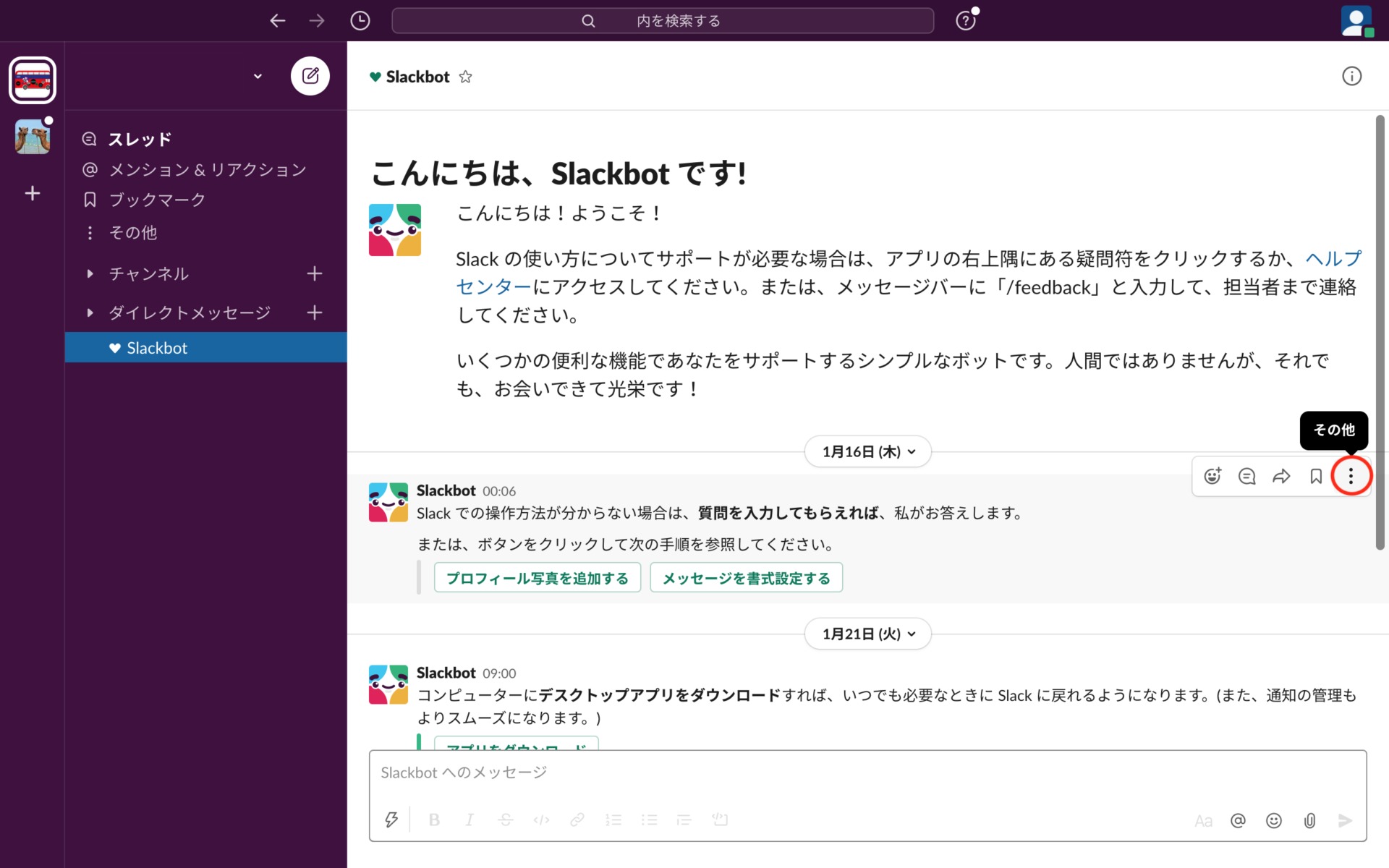 メッセージのその他を強調した画像