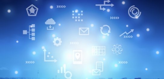 青背景　都市　ビジネスアイコン