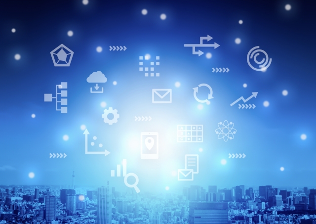 青背景　都市　ビジネスアイコン