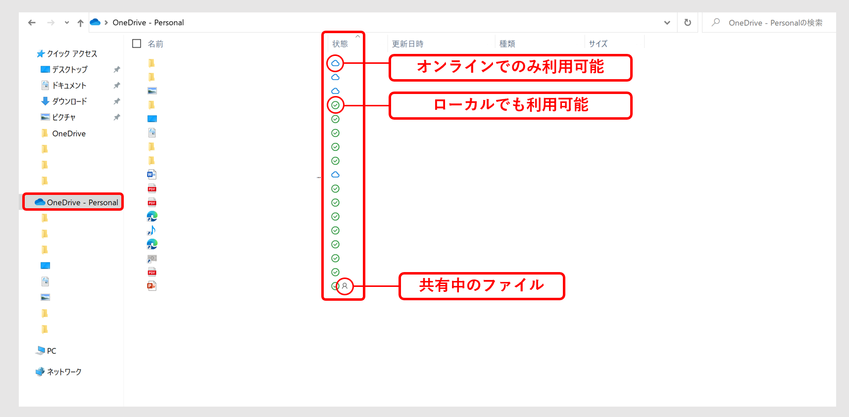 エクスプローラーでのOneDriveの扱い方