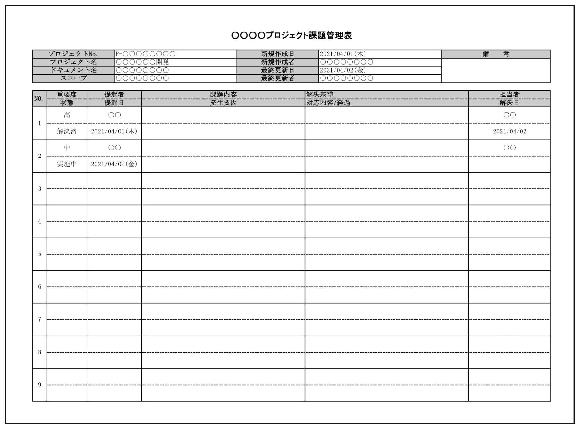 テンプレート・フリーBizのテンプレート