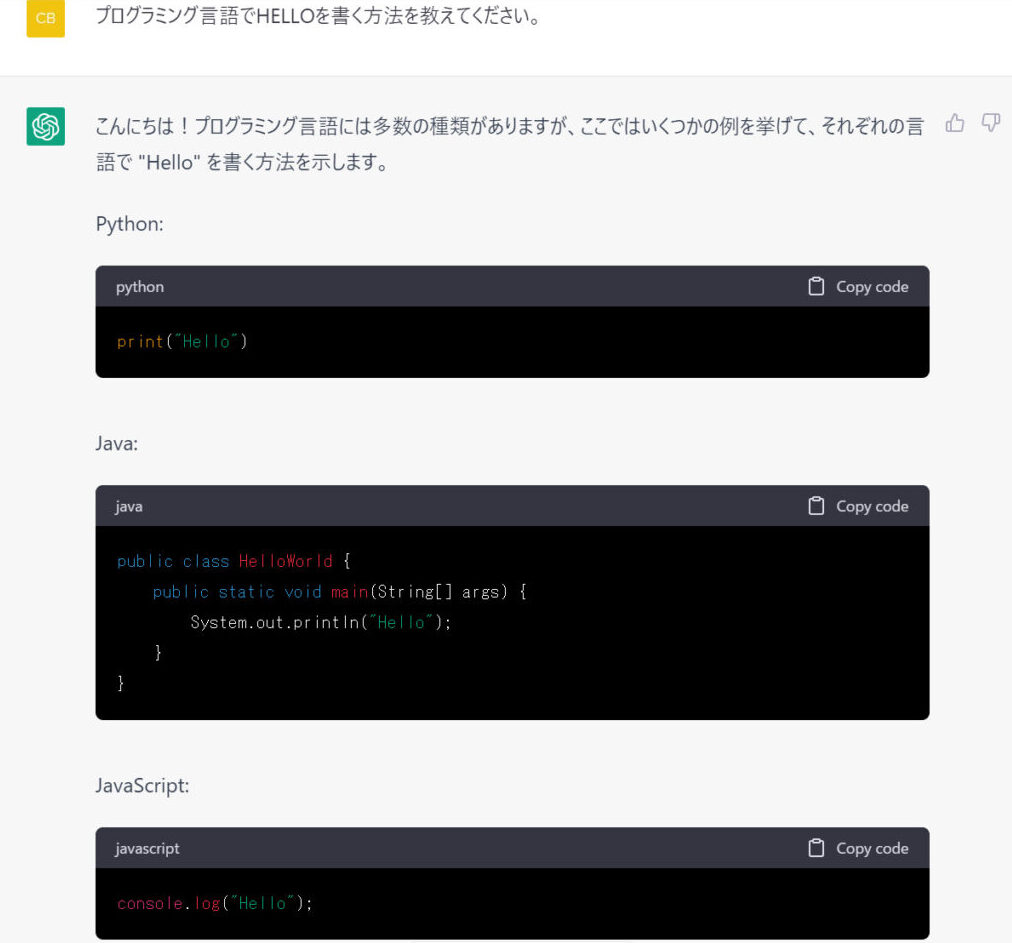 ChatGPTでプログラミング言語を書く画像