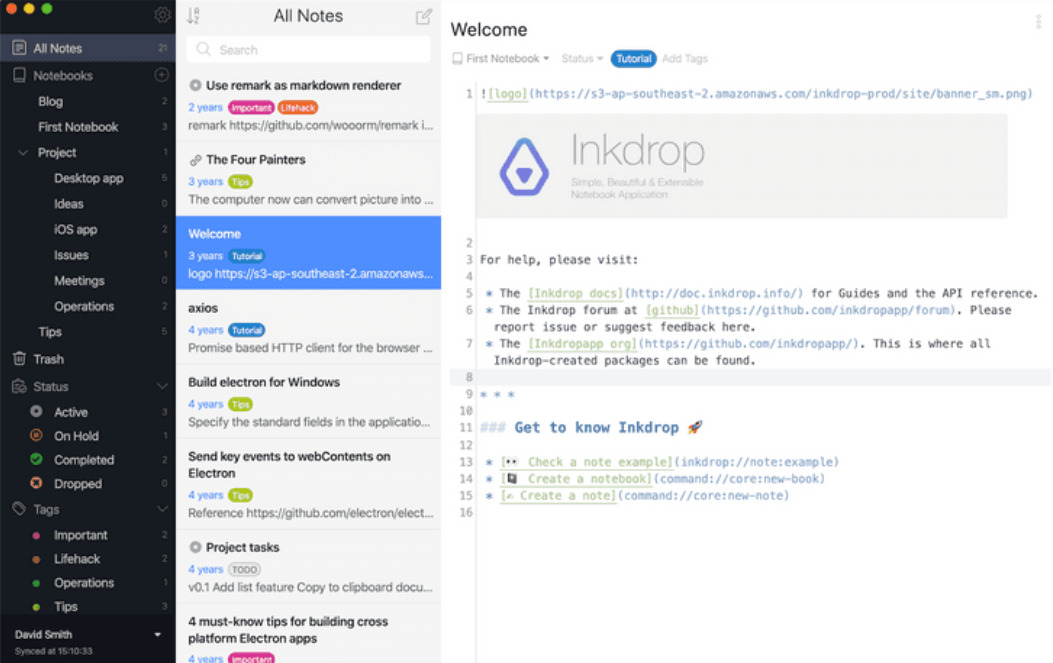 Inkdropインターフェイスの表示画面