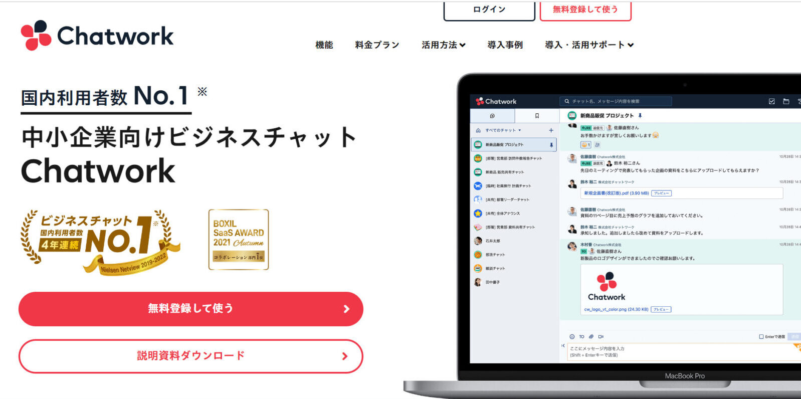 チャットワークのトップ画面