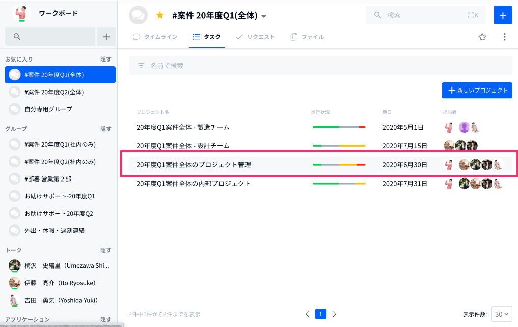 Tocaroのプロジェクト一覧画面