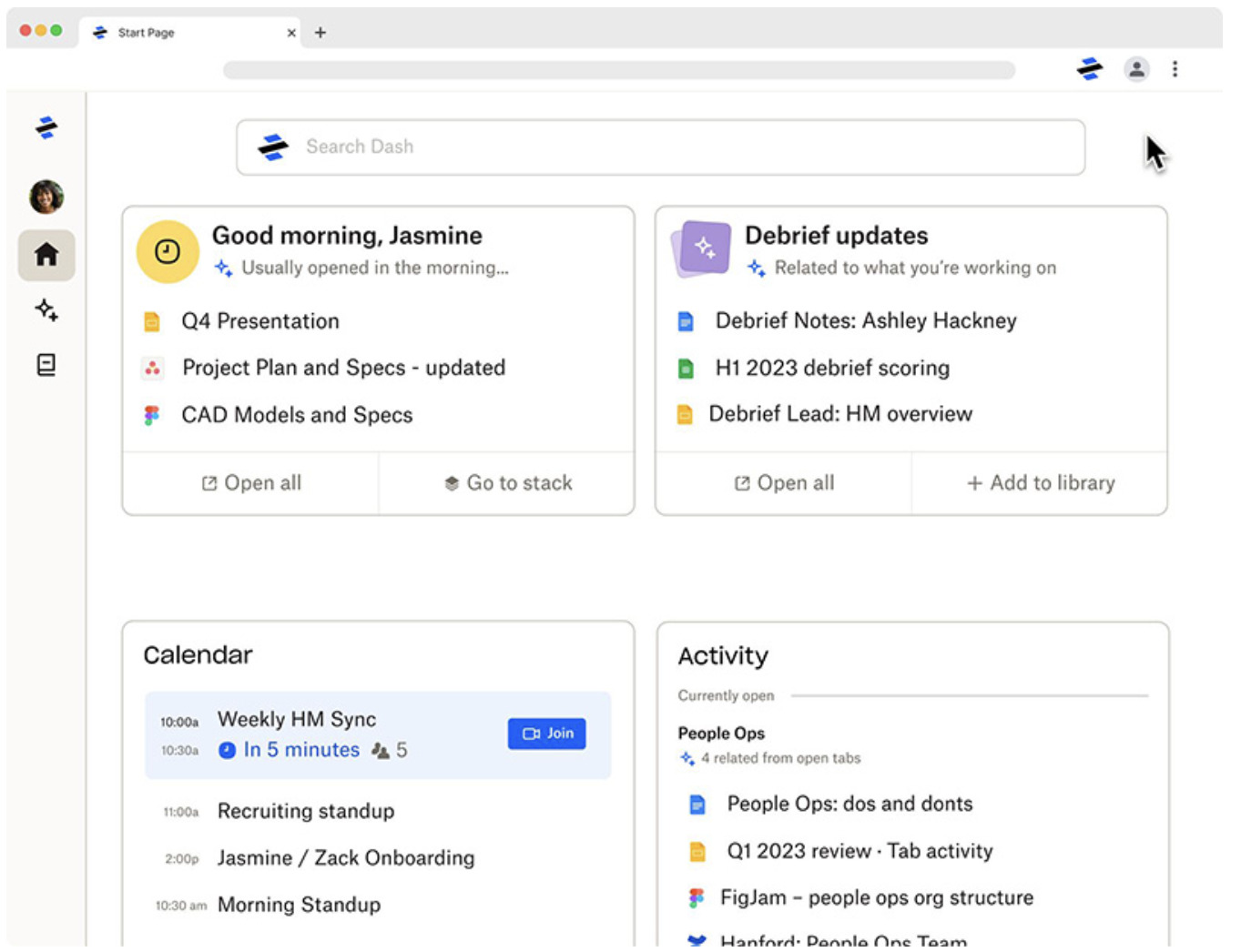 Dropbox DashのStart Page機能の画面